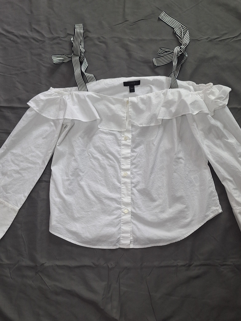 J Crew Off the Shoulder Shirt Top Black White Straps Small Cute!